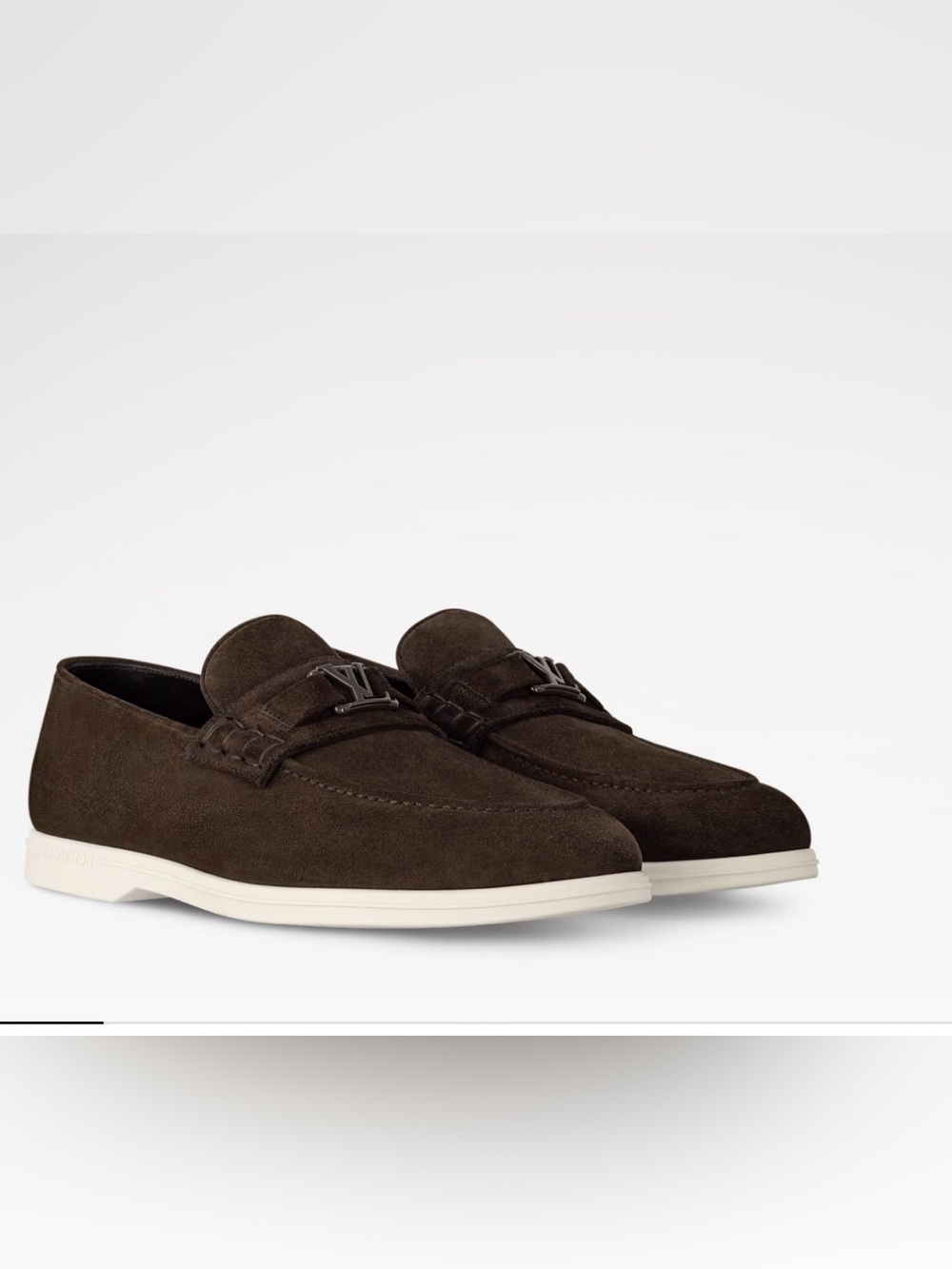 Louis Vuitton Chocolate Brown Suede Penny Loafers with White Sole